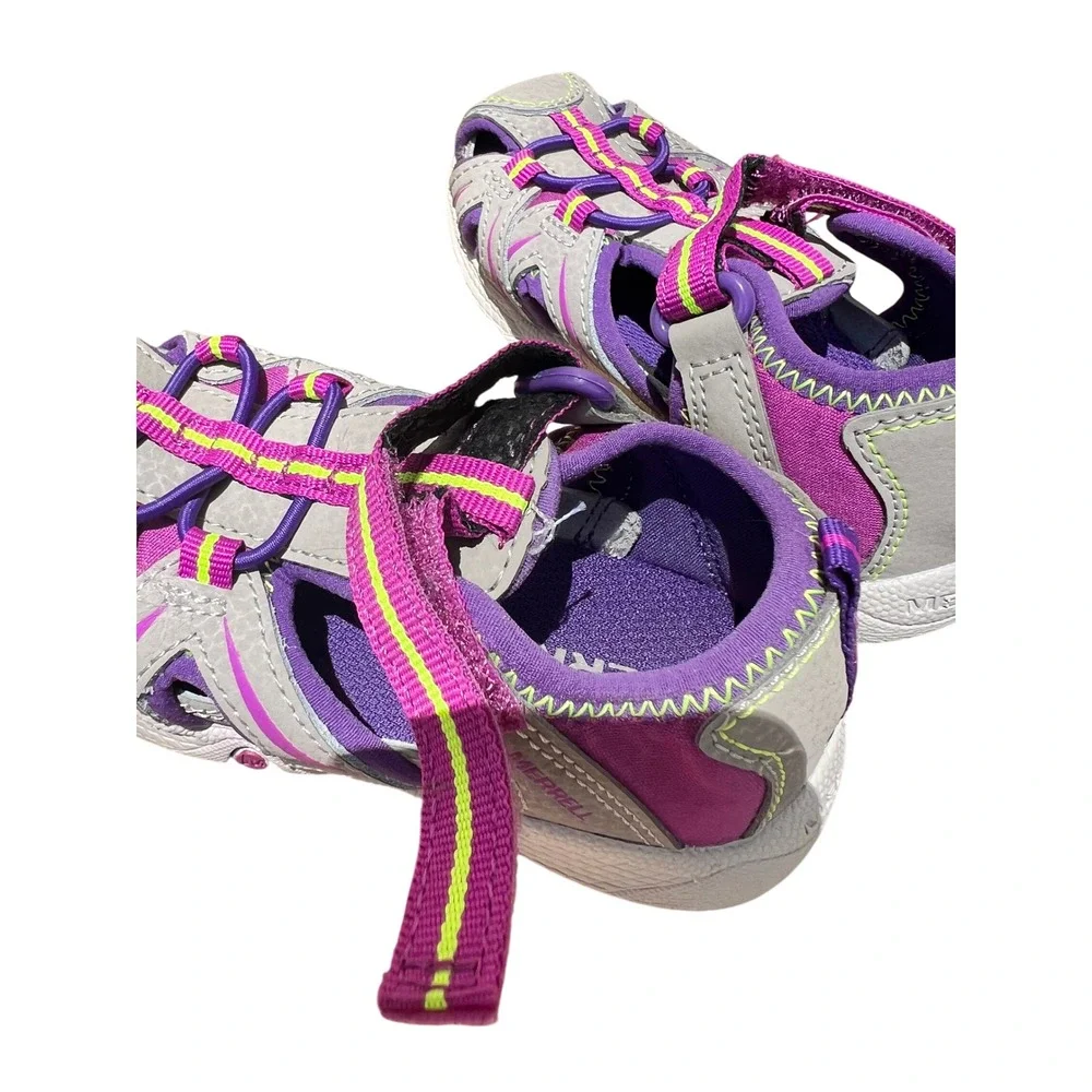 Merrell Hydro Kids Sport Sandals Grey Purple Neon Lime Green ML164504 Size 7W